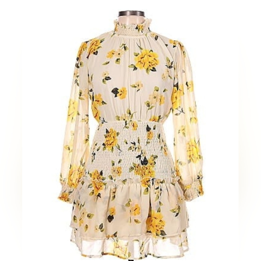 Speed Control Beautiful Floral Design Mini Longsleeve Dress Size XL